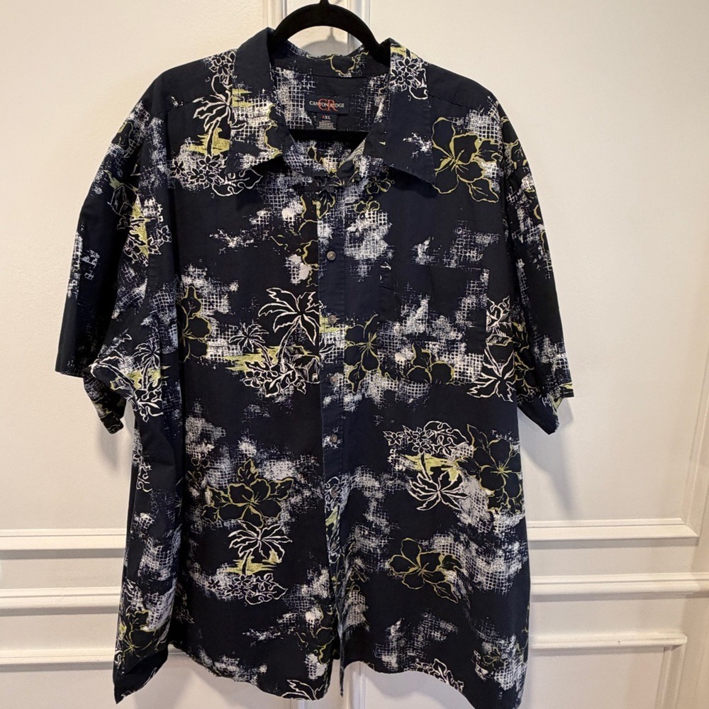 Canyon Ridge Men's Hawaiian Shirt Size 4XL Navy Blue‎ Floral Print Cotton